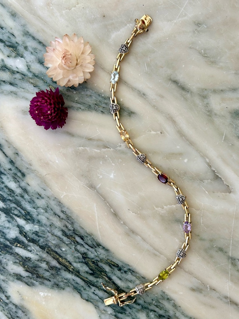 Silver Gemstone Marcasite Heart Bracelet